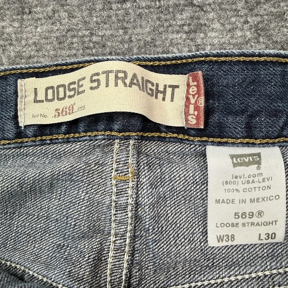 Vintage Levis 569 Mens Loose Straight Jeans 38x30 Blue Medium Wash Y2K Denim